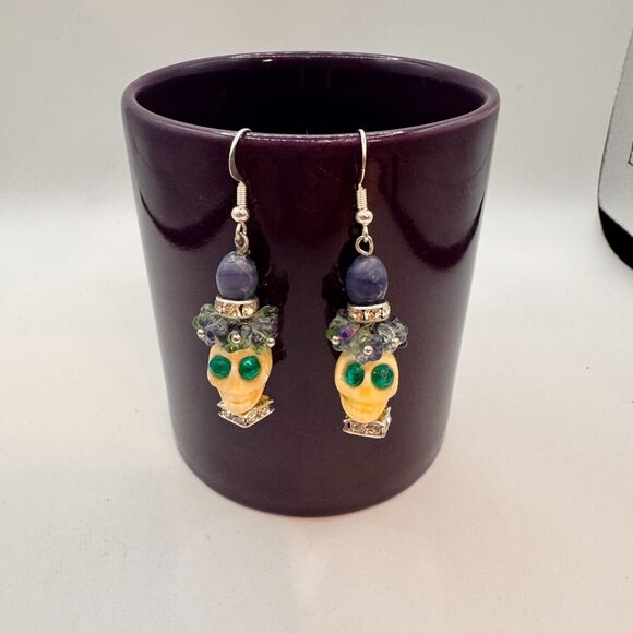 Yellow Skull Day of the Dead Dia de los Muertos Earrings Mexican Halloween Women - Picture 3 of 7